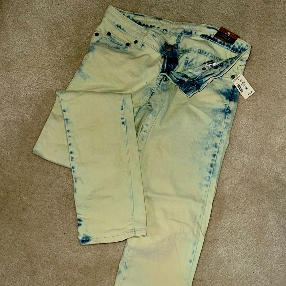 NWT Aeropostale Bayla Skinny Low Rise Jeans Acid Wash Mint Green